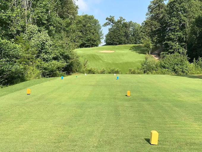 Honky Tonk National Golf Course Sparta TN - Panoramic fairway view hole 12 with strategic bunkers and mature trees