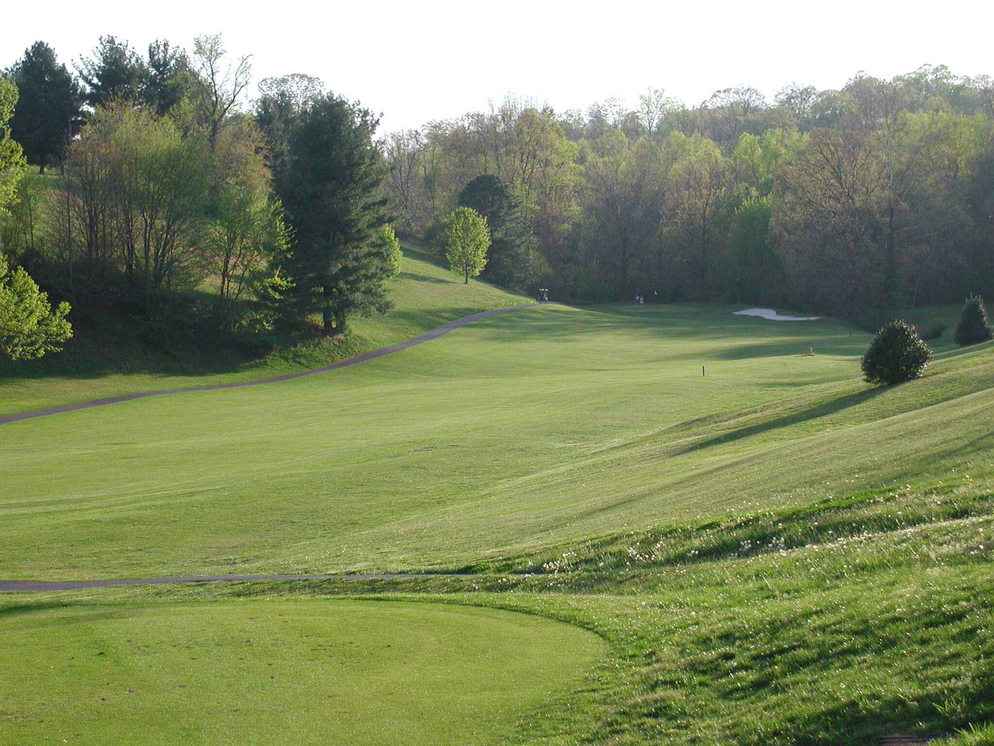 Pine Oaks Golf Course Johnson City TN - Panoramic fairway view hole 12 with strategic bunkers and mature trees
