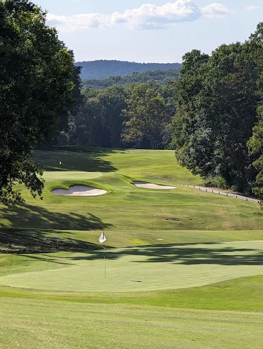 Signal Mountain Golf & Country Club Signal Mountain TN - Panoramic fairway view hole 12 with strategic bunkers and mature trees