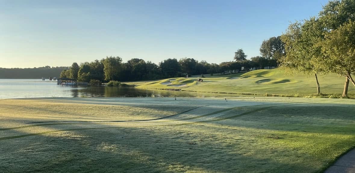 Tanasi Golf Course Tellico Village TN - Panoramic fairway view hole 12 with strategic bunkers and mature trees