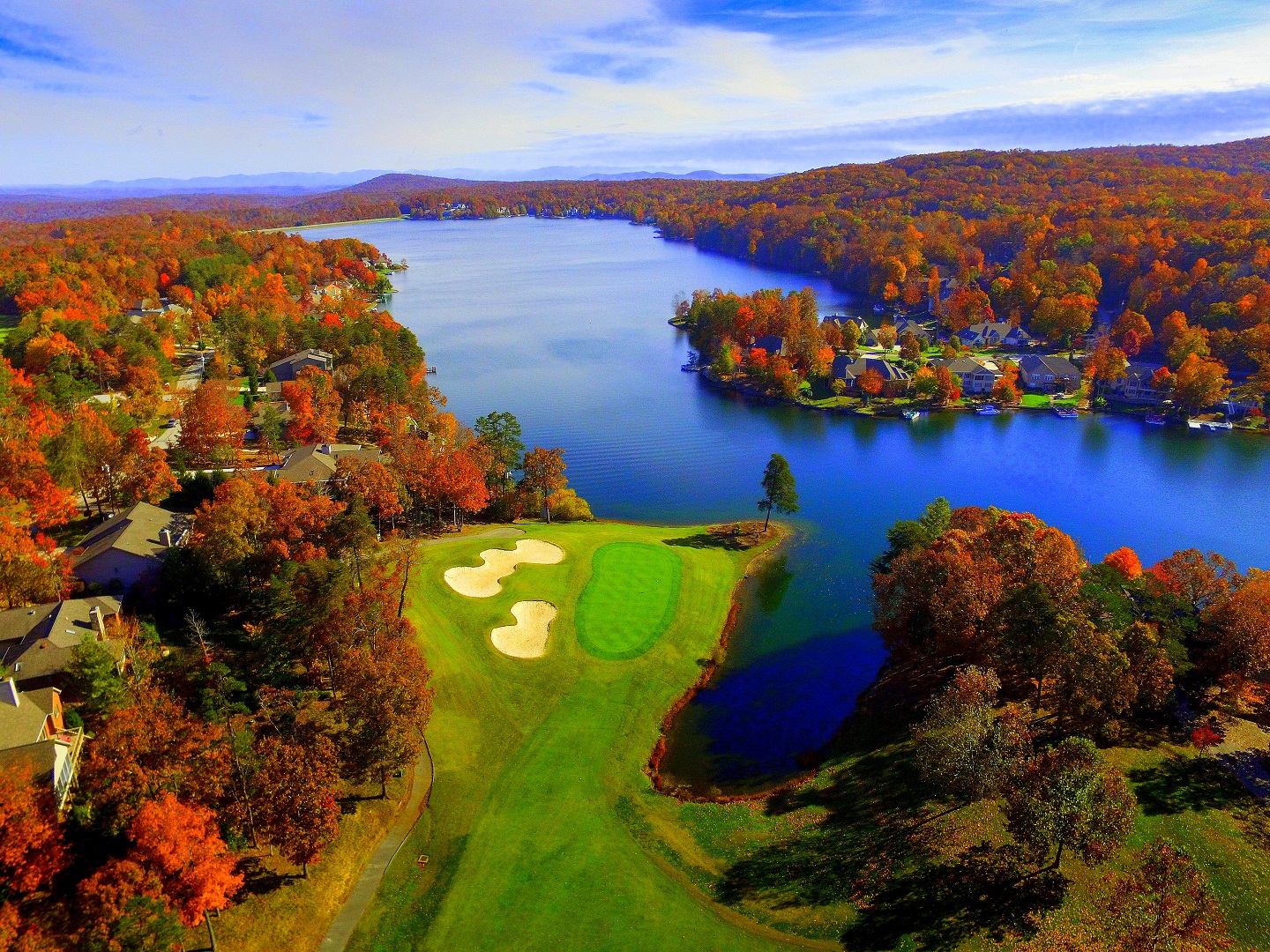 Stonehenge Golf Club signature 14th hole with stone retaining wall Fairfield Glade Tennessee